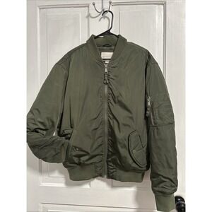 Aeropostale Bomber Jacket Men's Size M Olive Green Unisex Sleeve Pocket Coat Zip